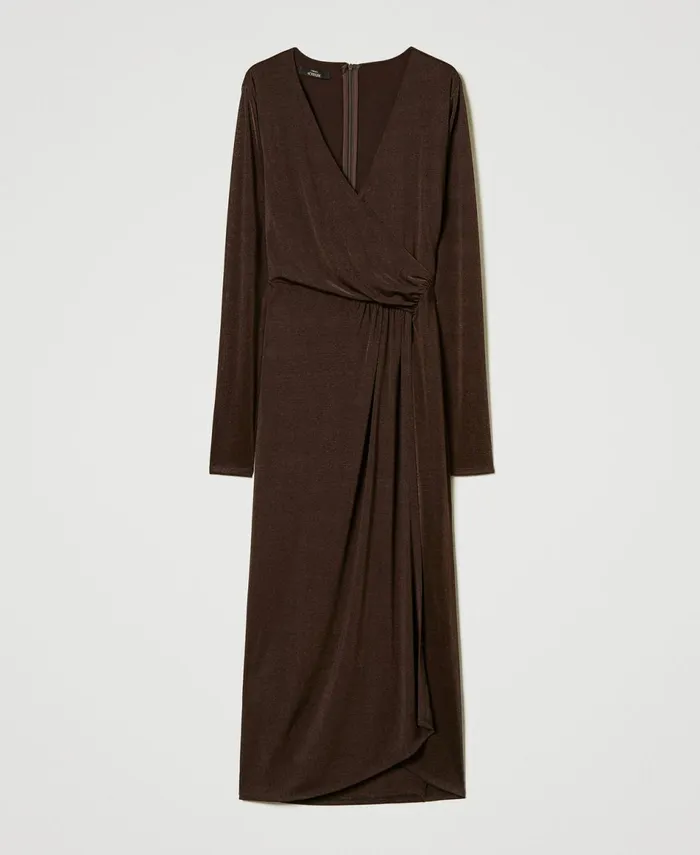 Twinset Long Jersey Dress With Side Draping Mol Brown Women Dresses Twinset Long Jersey Dress With Side Draping Mol Brown Women Dresses