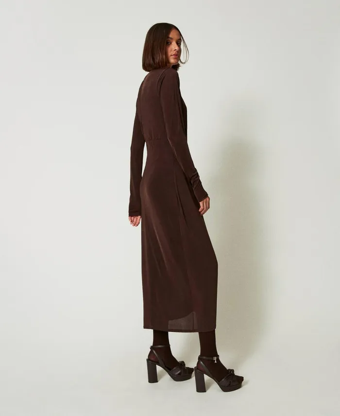 Twinset Long Jersey Dress With Side Draping Mol Brown Women Dresses Twinset Long Jersey Dress With Side Draping Mol Brown Women Dresses