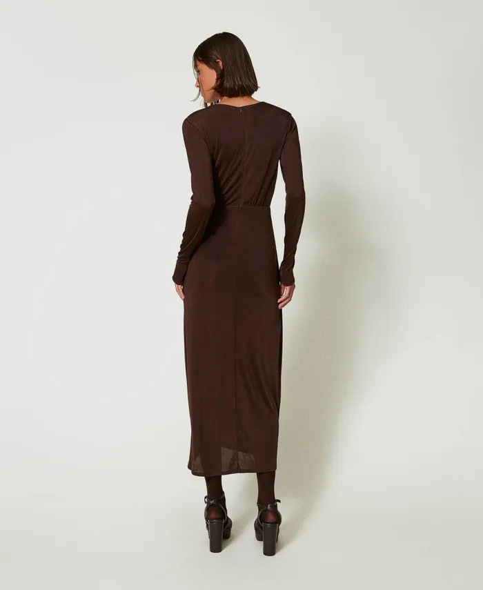 Twinset Long Jersey Dress With Side Draping Mol Brown Women Dresses Twinset Long Jersey Dress With Side Draping Mol Brown Women Dresses