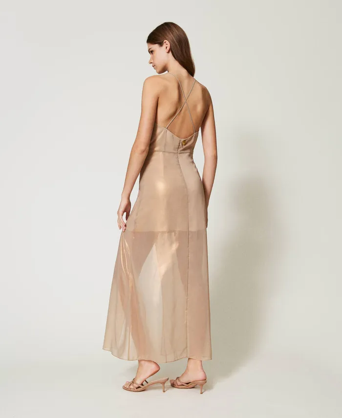 Twinset Long Laminated Georgette Dress Natural Beige Women Dresses Twinset Long Laminated Georgette Dress Natural Beige Women Dresses
