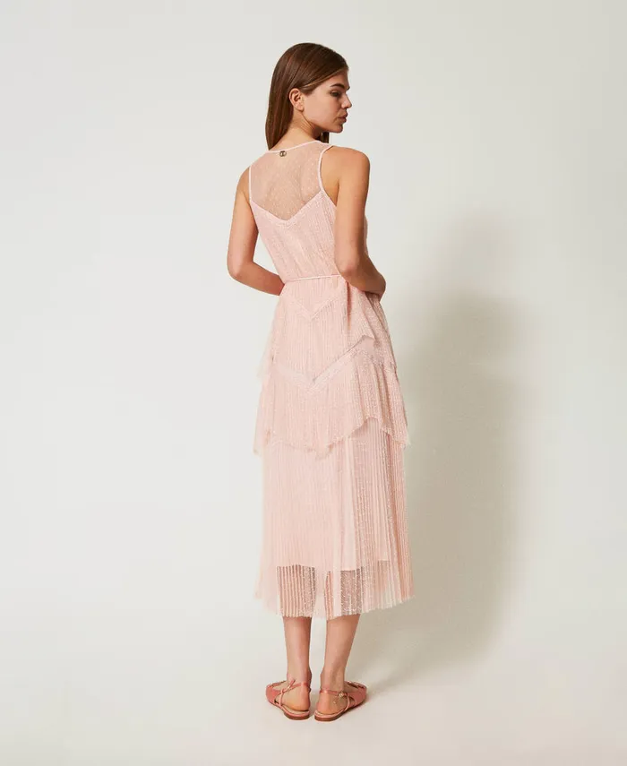 Twinset Long Tulle Dress With Pleated Flounces Cupcake Pink Women Dresses Twinset Long Tulle Dress With Pleated Flounces Cupcake Pink Women Dresses