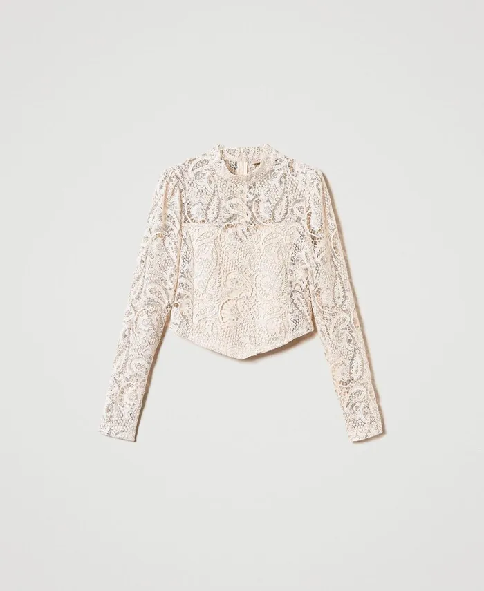 Twinset Macram Lace Cropped Blouse Old White Women Blouses And Shirts Twinset Macram Lace Cropped Blouse Old White Women Blouses And Shirts