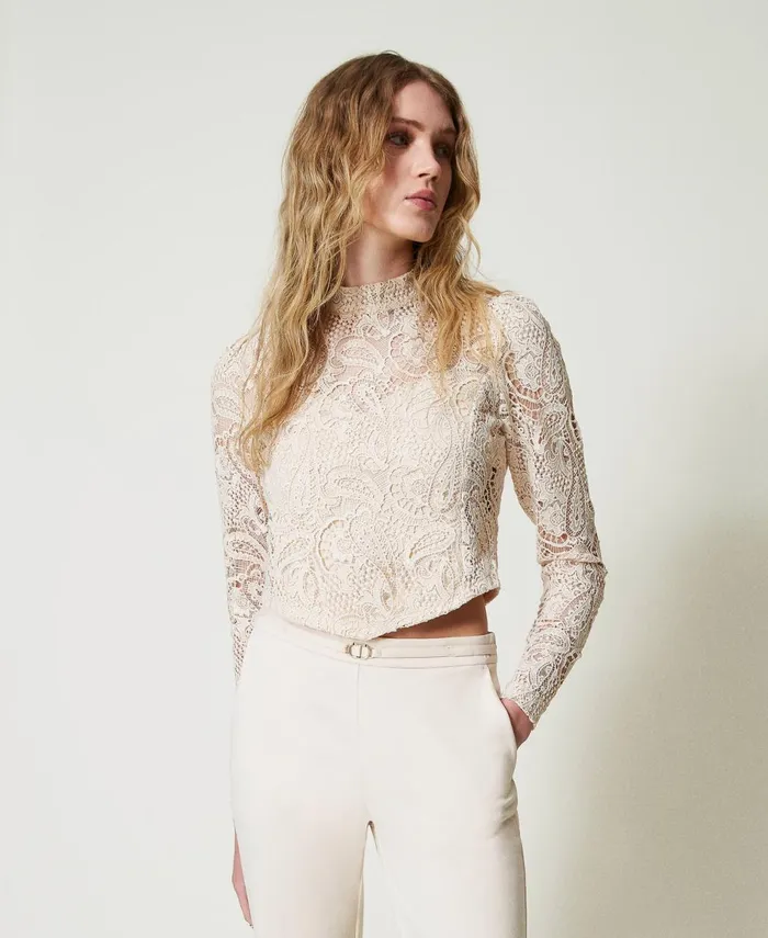 Twinset Macram Lace Cropped Blouse Old White Women Blouses And Shirts Twinset Macram Lace Cropped Blouse Old White Women Blouses And Shirts