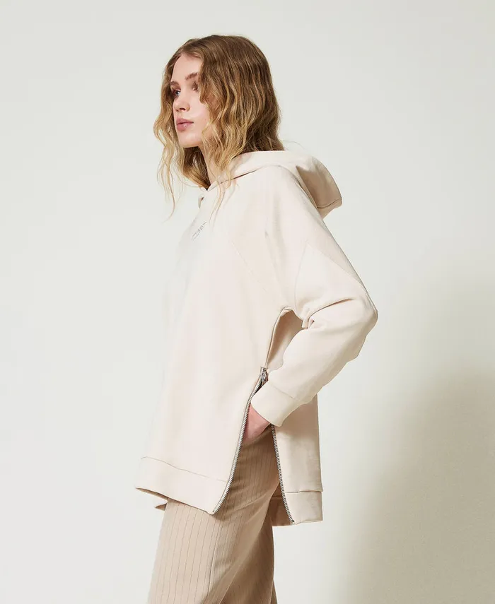 Twinset Maxi Hoodie With Logo Old White Women Sweatshirts
