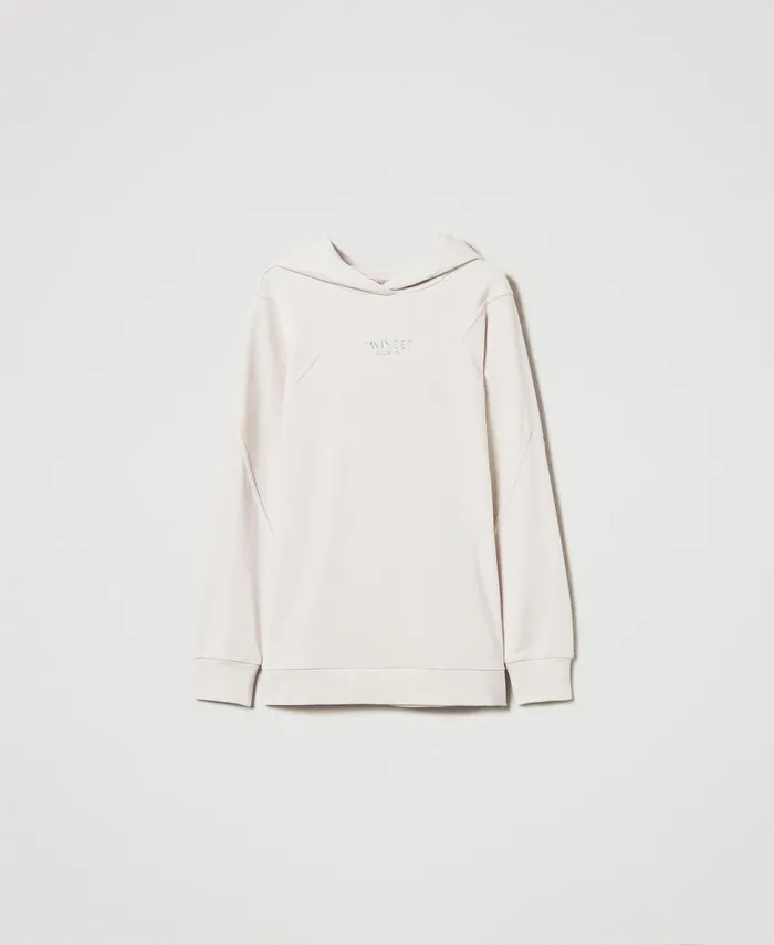 Twinset Maxi Hoodie With Logo Old White Women Sweatshirts Twinset Maxi Hoodie With Logo Old White Women Sweatshirts
