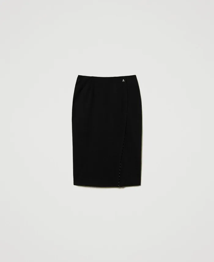 Twinset Midi Skirt With Decorative Hooks Black Women Skirts Twinset Midi Skirt With Decorative Hooks Black Women Skirts