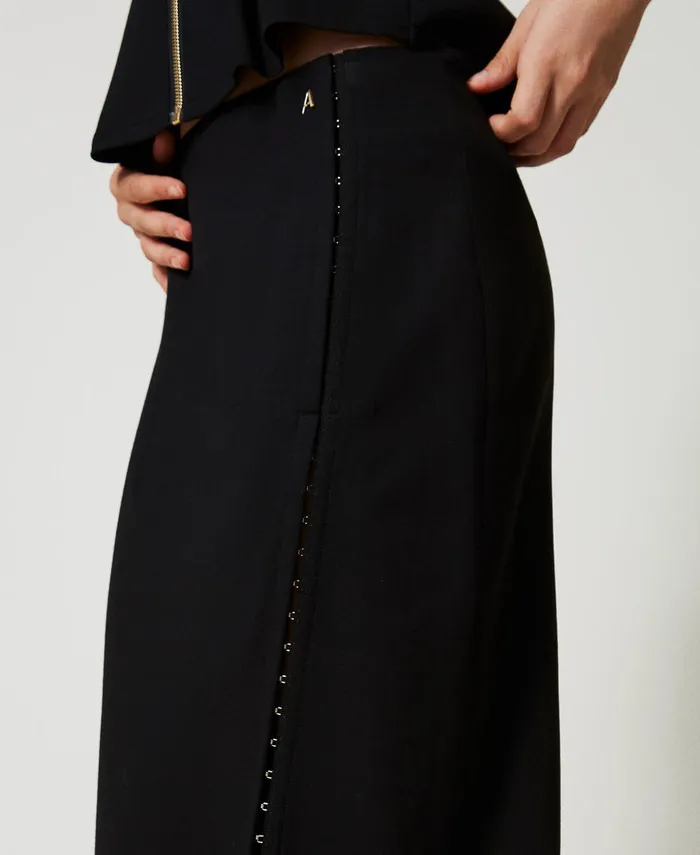 Twinset Midi Skirt With Decorative Hooks Black Women Skirts Twinset Midi Skirt With Decorative Hooks Black Women Skirts