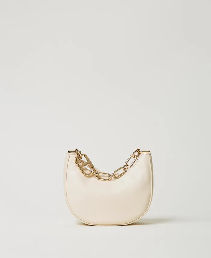Twinset Mini Croissant Bag With Oval T Closure Old White Women Handbags