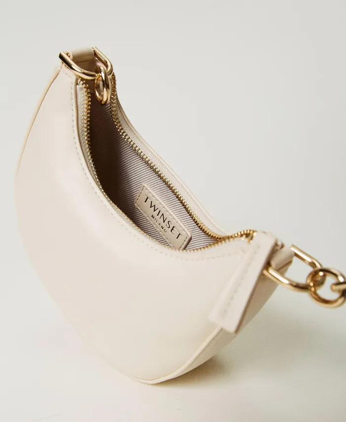 Twinset Mini Croissant Bag With Oval T Closure Old White Women Handbags Twinset Mini Croissant Bag With Oval T Closure Old White Women Handbags