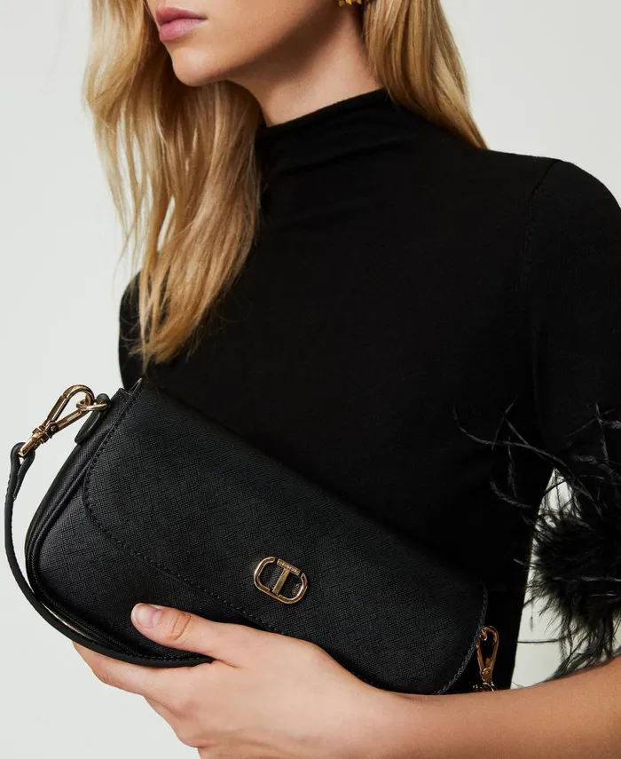Twinset Mini Shoulder Bag With Oval T Black Women Mini Bags Twinset Mini Shoulder Bag With Oval T Black Women Mini Bags