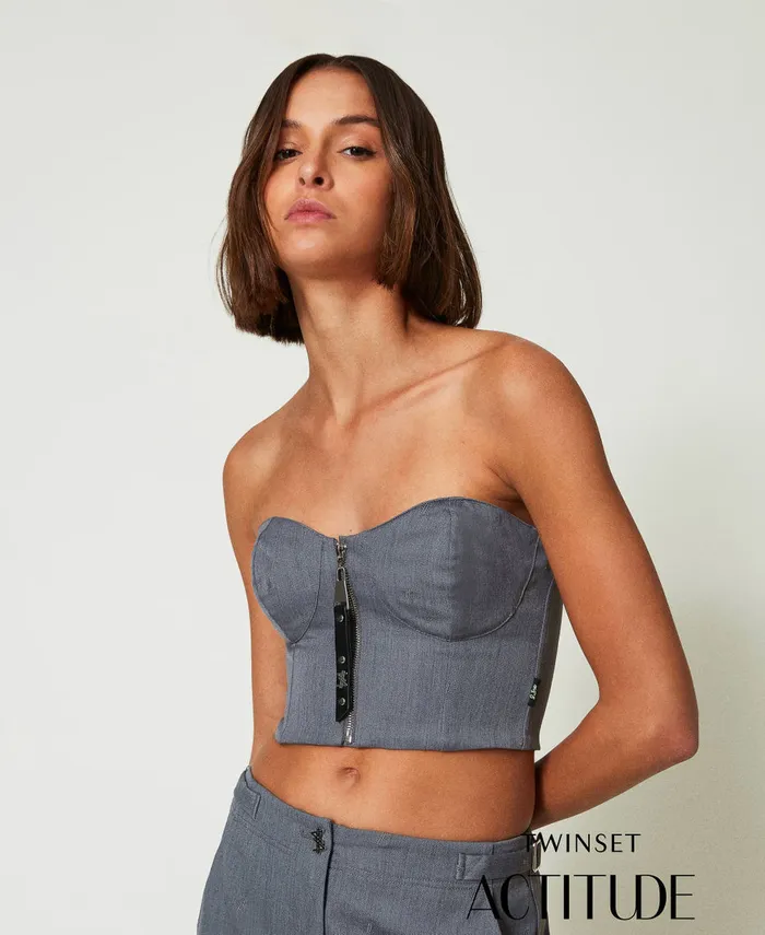 Twinset Myfo Bustier With Embroidery Mid Melange Grey Women TShirts And Tops