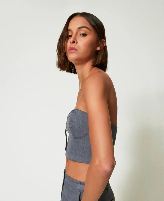 Twinset Myfo Bustier With Embroidery Mid Melange Grey Women TShirts And Tops Twinset Myfo Bustier With Embroidery Mid Melange Grey Women TShirts And Tops