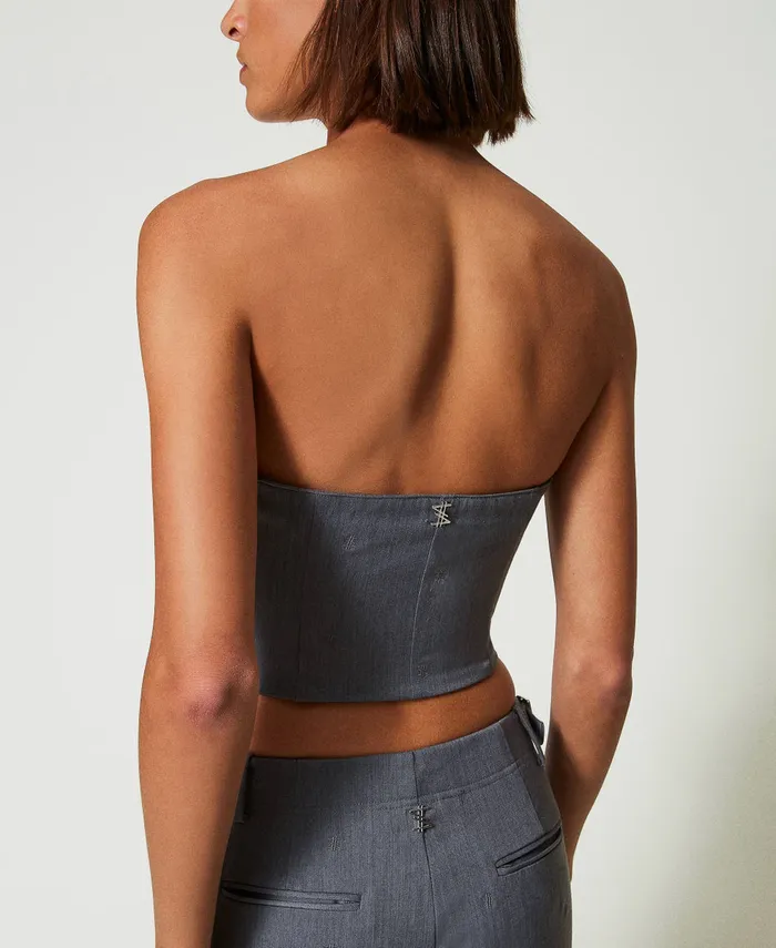 Twinset Myfo Bustier With Embroidery Mid Melange Grey Women TShirts And Tops Twinset Myfo Bustier With Embroidery Mid Melange Grey Women TShirts And Tops