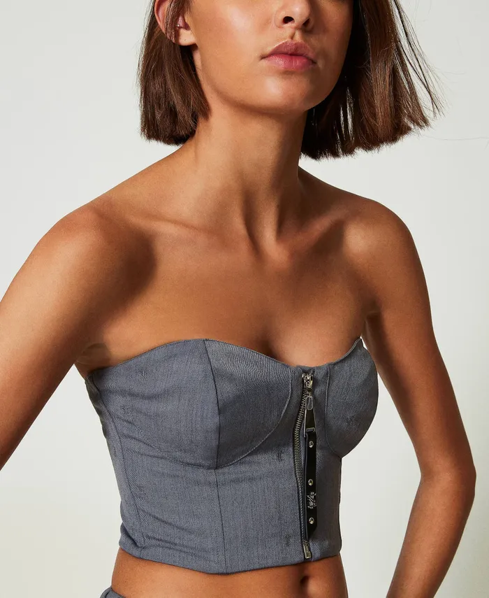 Twinset Myfo Bustier With Embroidery Mid Melange Grey Women TShirts And Tops Twinset Myfo Bustier With Embroidery Mid Melange Grey Women TShirts And Tops