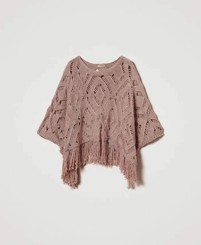 Twinset Openwork Knit Poncho With Lurex Parisienne Pink Women Jumpers And Cardigans Twinset Openwork Knit Poncho With Lurex Parisienne Pink Women Jumpers And Cardigans