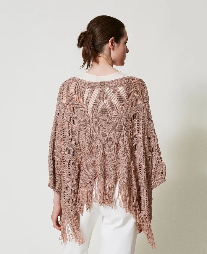 Twinset Openwork Knit Poncho With Lurex Parisienne Pink Women Jumpers And Cardigans Twinset Openwork Knit Poncho With Lurex Parisienne Pink Women Jumpers And Cardigans
