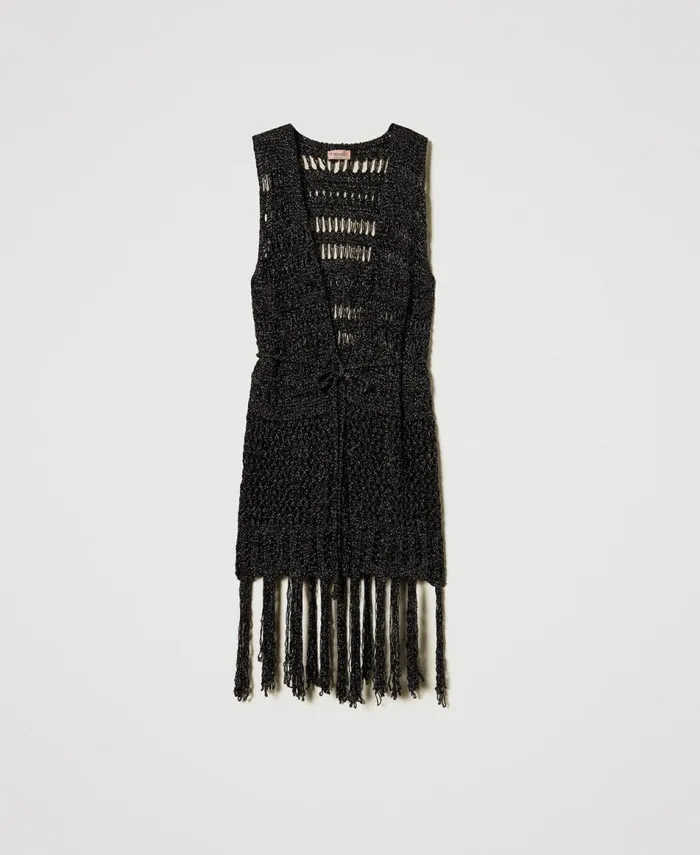 Twinset Openwork Knit Sleeveless Cardigan With Lurex Black Women Jumpers And Cardigans Twinset Openwork Knit Sleeveless Cardigan With Lurex Black Women Jumpers And Cardigans