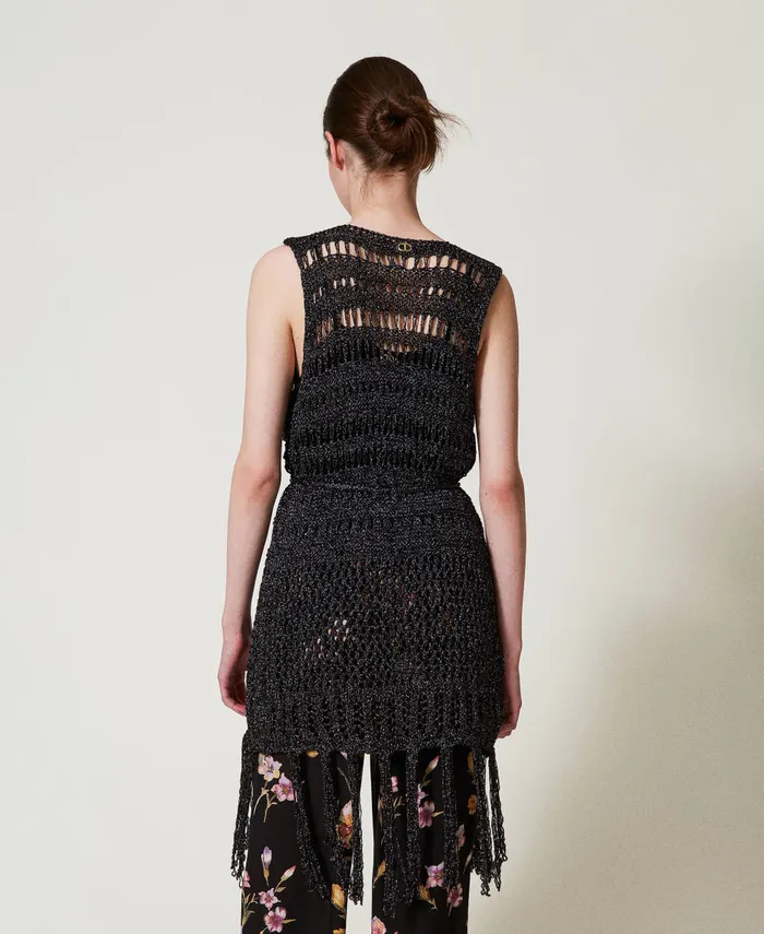 Twinset Openwork Knit Sleeveless Cardigan With Lurex Black Women Jumpers And Cardigans Twinset Openwork Knit Sleeveless Cardigan With Lurex Black Women Jumpers And Cardigans