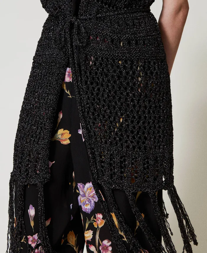 Twinset Openwork Knit Sleeveless Cardigan With Lurex Black Women Jumpers And Cardigans Twinset Openwork Knit Sleeveless Cardigan With Lurex Black Women Jumpers And Cardigans