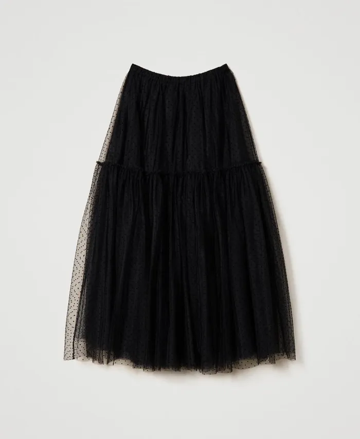 Twinset Plumetis Tulle Long Skirt Black Women Skirts Twinset Plumetis Tulle Long Skirt Black Women Skirts