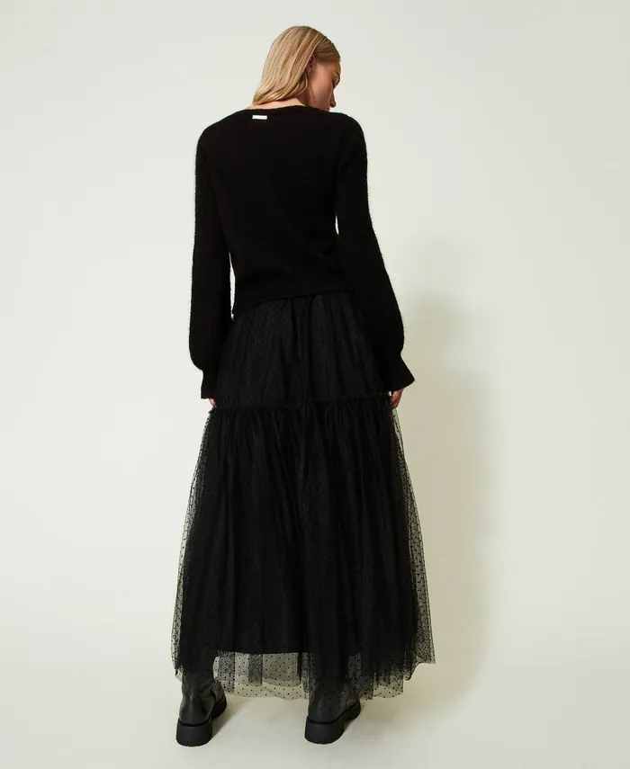 Twinset Plumetis Tulle Long Skirt Black Women Skirts Twinset Plumetis Tulle Long Skirt Black Women Skirts