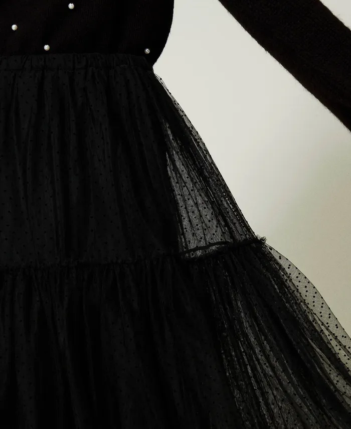 Twinset Plumetis Tulle Long Skirt Black Women Skirts Twinset Plumetis Tulle Long Skirt Black Women Skirts