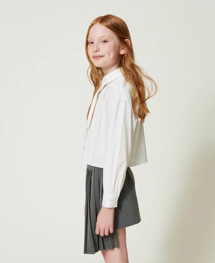 Twinset Poplin Shirt With Tie Off White Girl Blouses And Shirts Twinset Poplin Shirt With Tie Off White Girl Blouses And Shirts