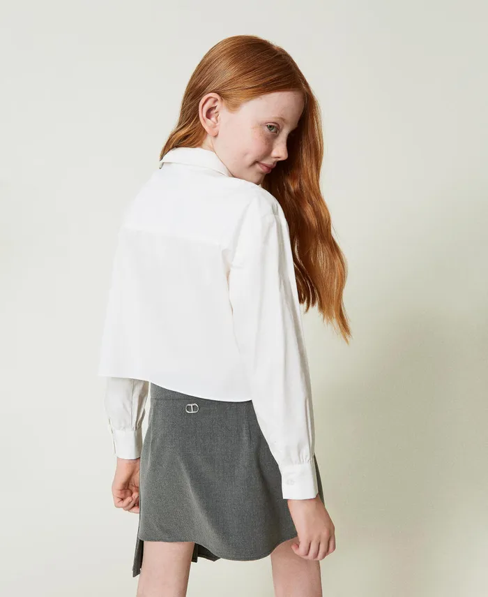 Twinset Poplin Shirt With Tie Off White Girl Blouses And Shirts Twinset Poplin Shirt With Tie Off White Girl Blouses And Shirts