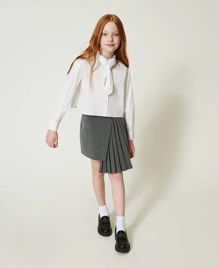 Twinset Poplin Shirt With Tie Off White Girl Blouses And Shirts Twinset Poplin Shirt With Tie Off White Girl Blouses And Shirts