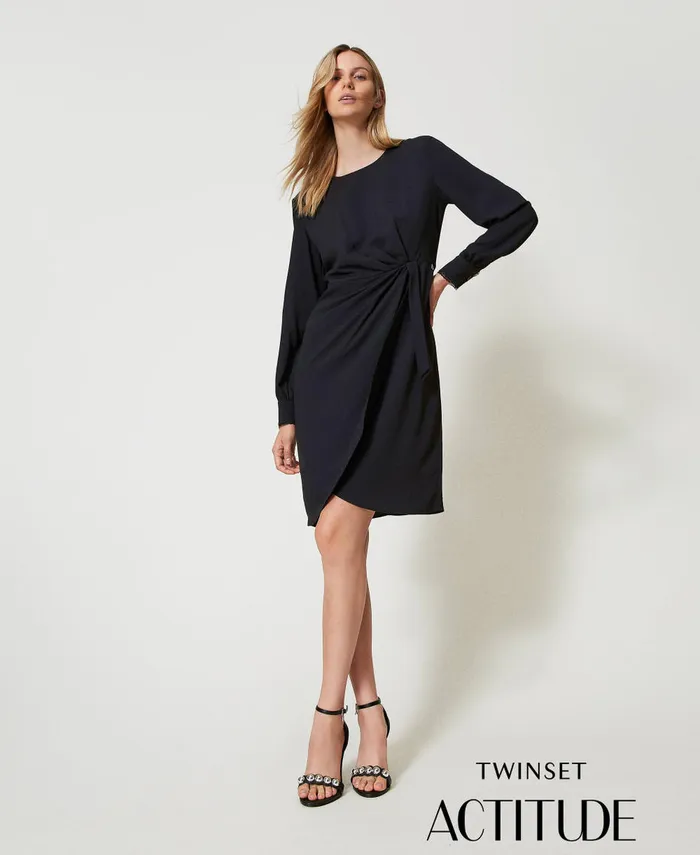 Twinset Recycled Crpe De Chine Short Dress Black Women Dresses