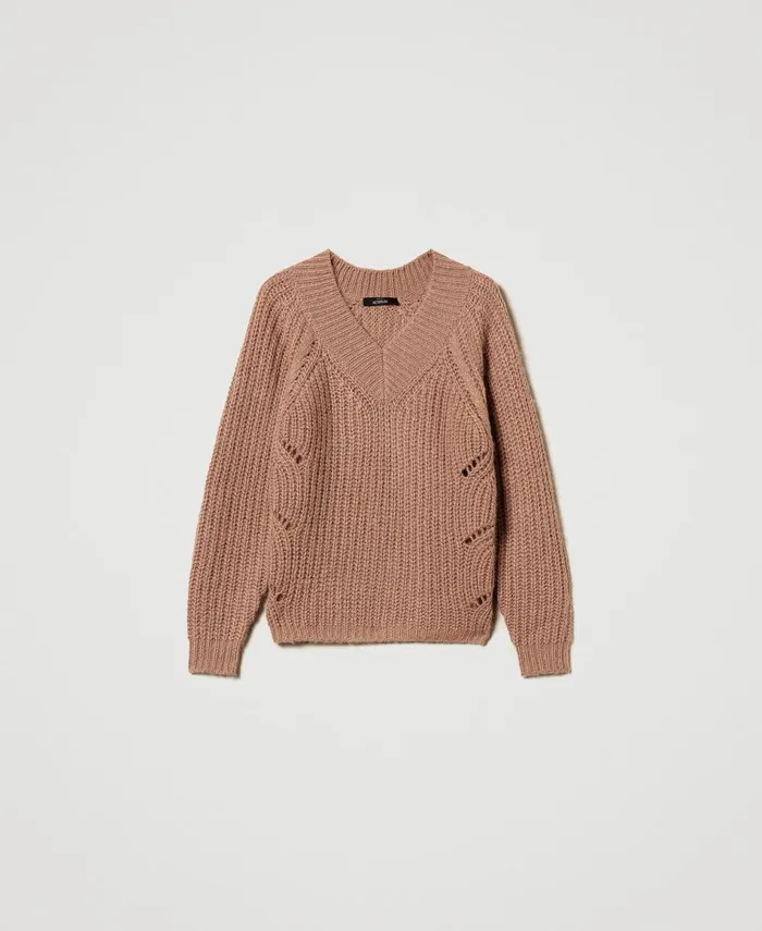 Twinset Rib And Cable Knit Jumper Beaver Brown Women Jumpers And Cardigans Twinset Rib And Cable Knit Jumper Beaver Brown Women Jumpers And Cardigans
