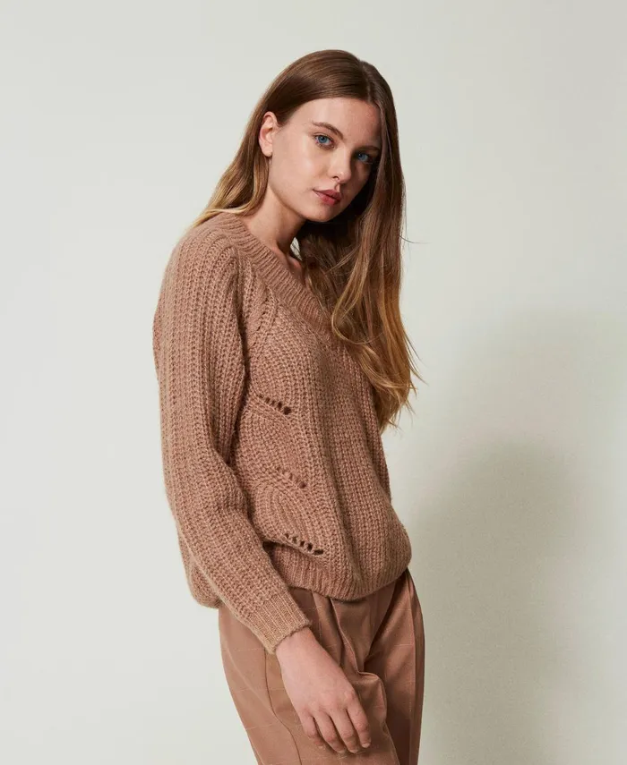 Twinset Rib And Cable Knit Jumper Beaver Brown Women Jumpers And Cardigans Twinset Rib And Cable Knit Jumper Beaver Brown Women Jumpers And Cardigans