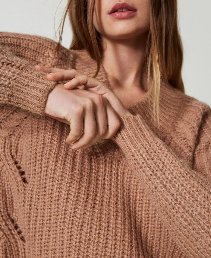 Twinset Rib And Cable Knit Jumper Beaver Brown Women Jumpers And Cardigans Twinset Rib And Cable Knit Jumper Beaver Brown Women Jumpers And Cardigans