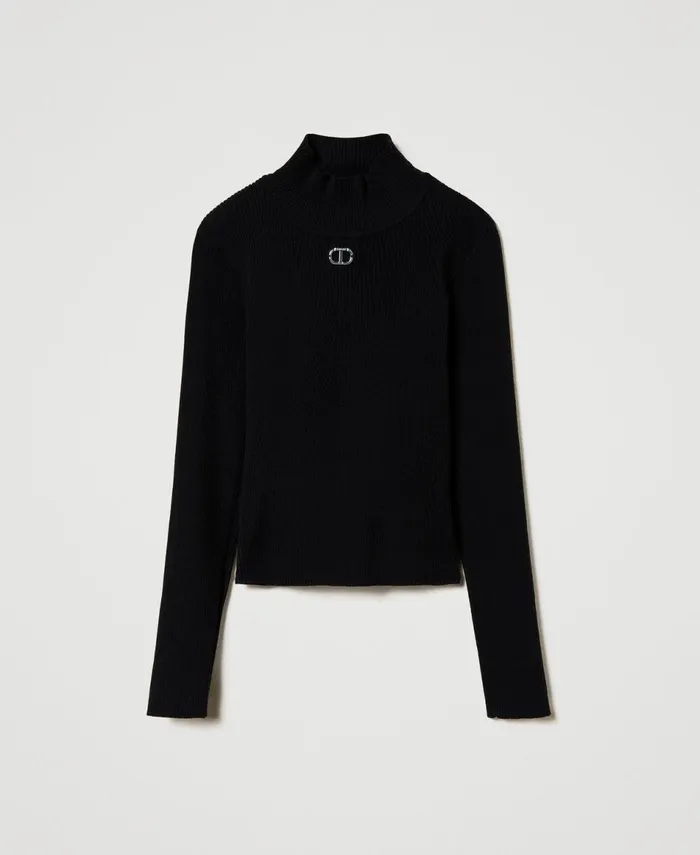 Twinset Ribbed Turtleneck Jumper With Logo Black Girl Jumpers And Cardigans Twinset Ribbed Turtleneck Jumper With Logo Black Girl Jumpers And Cardigans