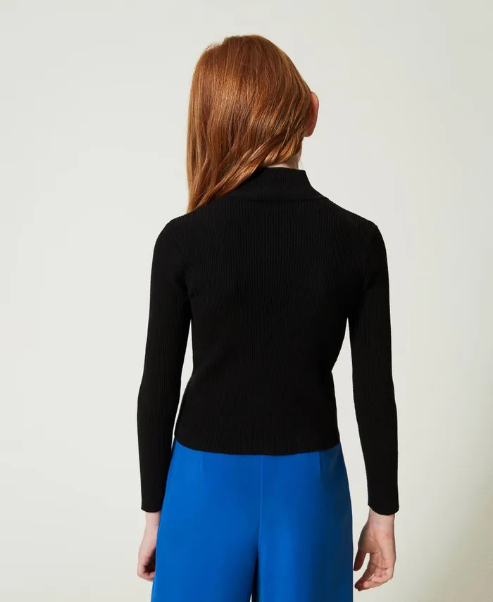 Twinset Ribbed Turtleneck Jumper With Logo Black Girl Jumpers And Cardigans Twinset Ribbed Turtleneck Jumper With Logo Black Girl Jumpers And Cardigans