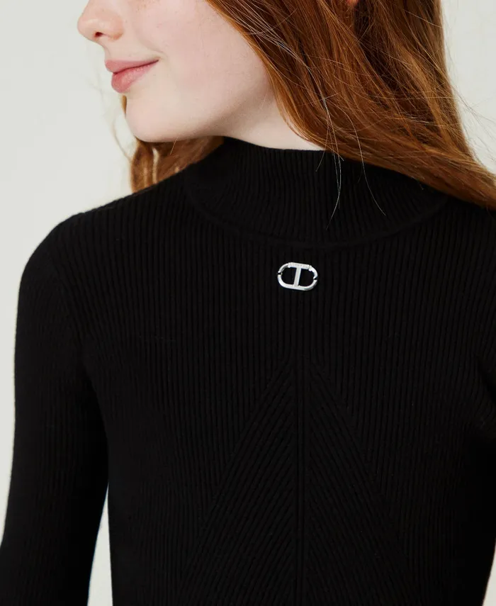 Twinset Ribbed Turtleneck Jumper With Logo Black Girl Jumpers And Cardigans Twinset Ribbed Turtleneck Jumper With Logo Black Girl Jumpers And Cardigans
