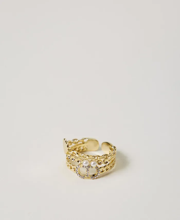 Twinset Ring With Pearls And Oval T New Gold Women Jewellery