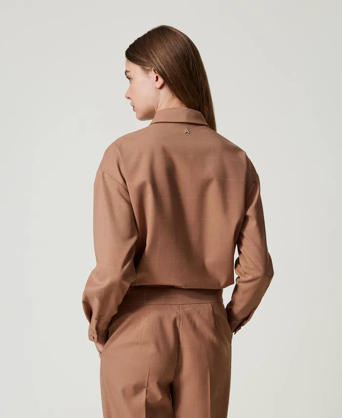 Twinset Shirt With Lurex Check Pattern Beaver Brown Women Blouses And Shirts Twinset Shirt With Lurex Check Pattern Beaver Brown Women Blouses And Shirts