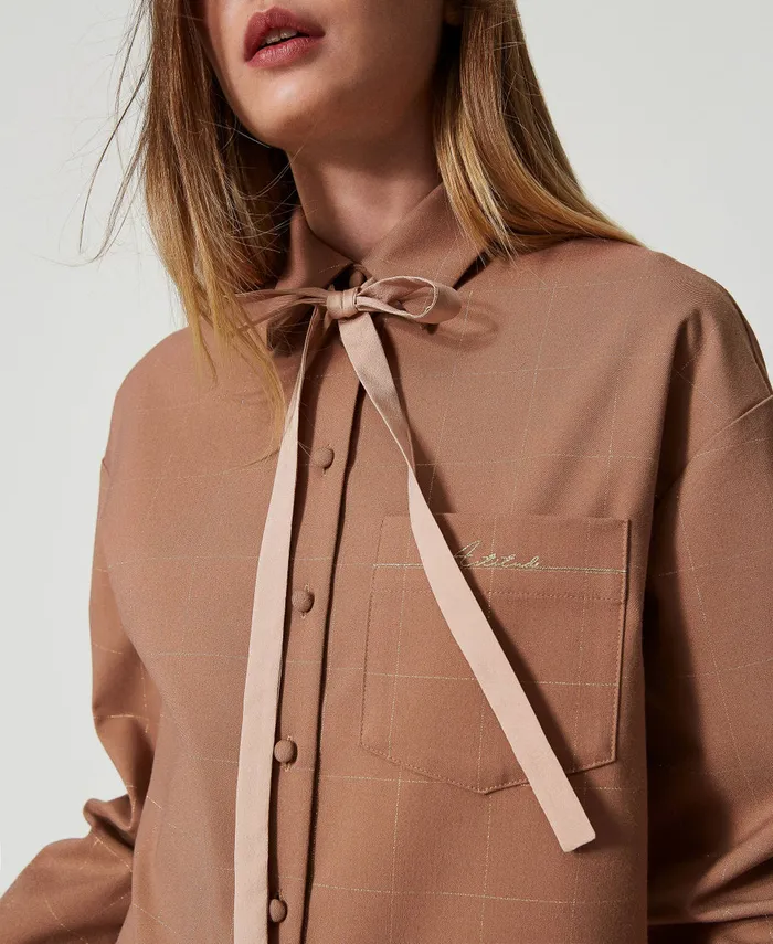 Twinset Shirt With Lurex Check Pattern Beaver Brown Women Blouses And Shirts Twinset Shirt With Lurex Check Pattern Beaver Brown Women Blouses And Shirts
