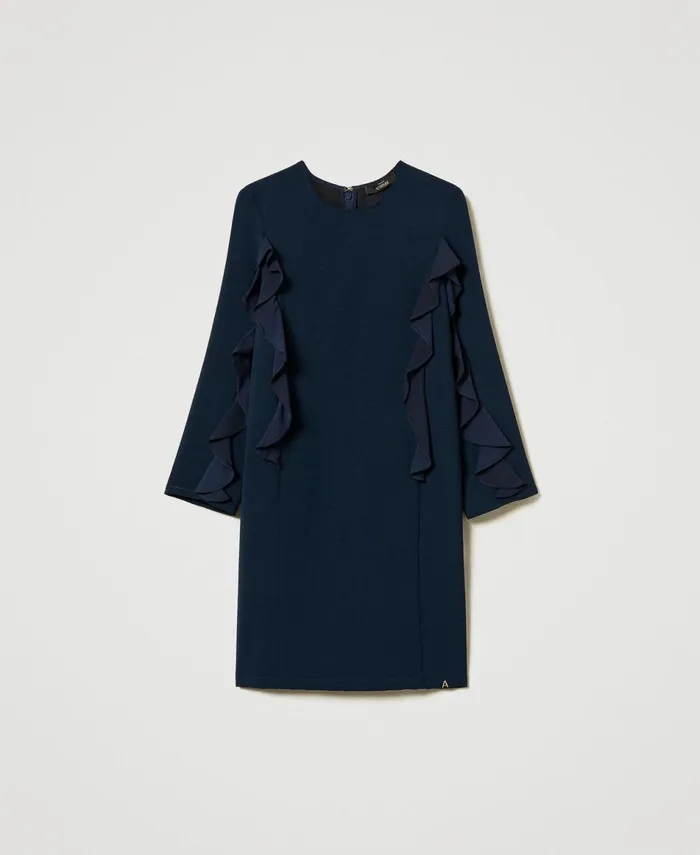 Twinset Short Cady Dress With Ruffles Navy Blue Women Dresses Twinset Short Cady Dress With Ruffles Navy Blue Women Dresses