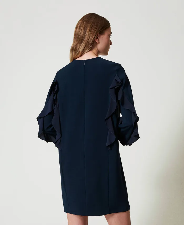 Twinset Short Cady Dress With Ruffles Navy Blue Women Dresses Twinset Short Cady Dress With Ruffles Navy Blue Women Dresses
