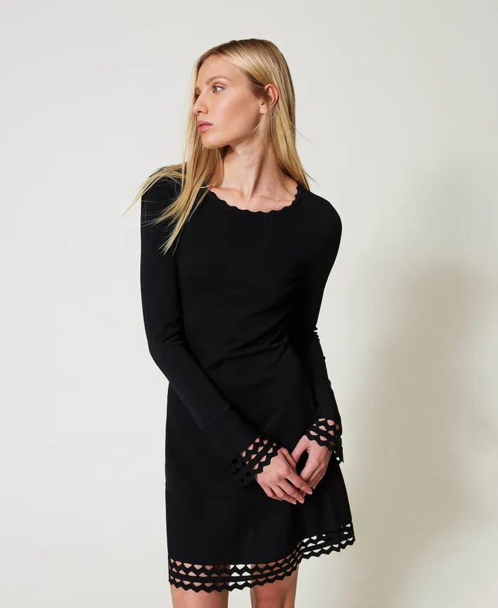 Twinset Short Dress With Geometric Pattern Black Women Dresses