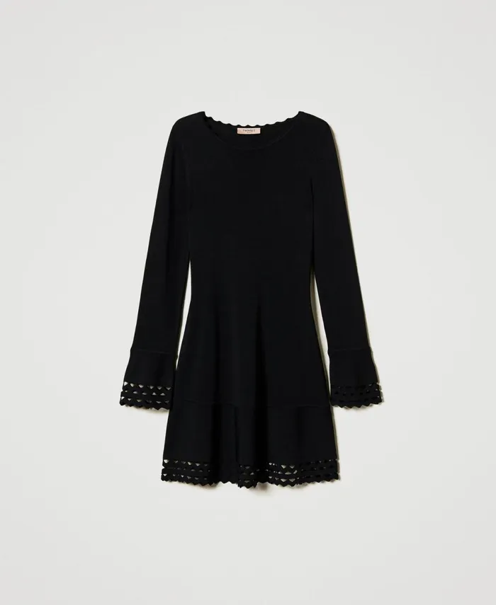 Twinset Short Dress With Geometric Pattern Black Women Dresses Twinset Short Dress With Geometric Pattern Black Women Dresses