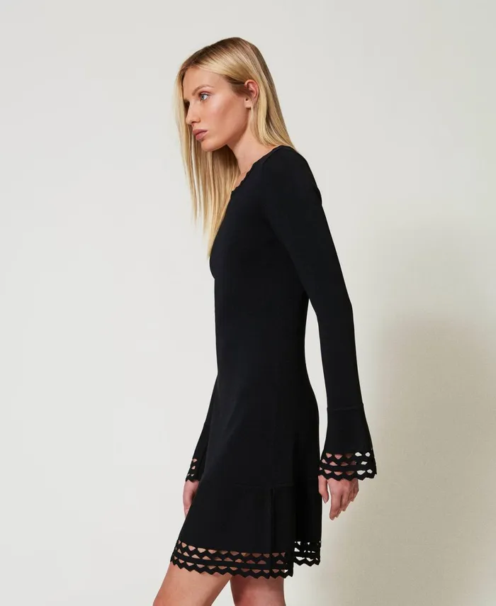 Twinset Short Dress With Geometric Pattern Black Women Dresses Twinset Short Dress With Geometric Pattern Black Women Dresses
