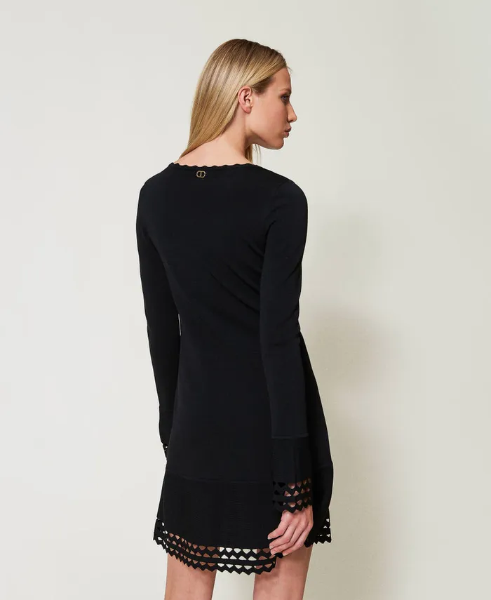 Twinset Short Dress With Geometric Pattern Black Women Dresses Twinset Short Dress With Geometric Pattern Black Women Dresses