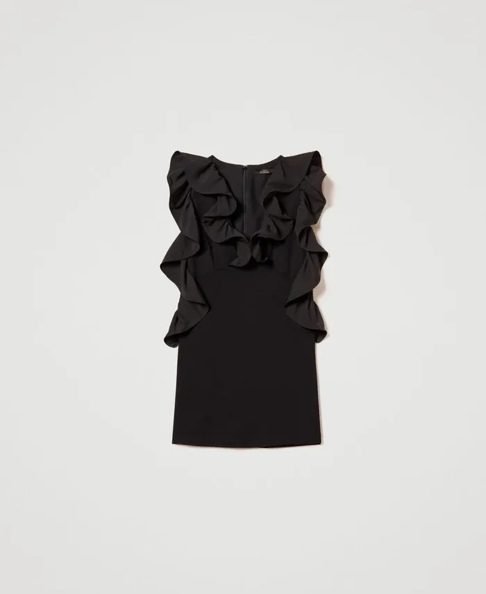 Twinset Short Dress With Georgette Ruffles Black Women Dresses Twinset Short Dress With Georgette Ruffles Black Women Dresses