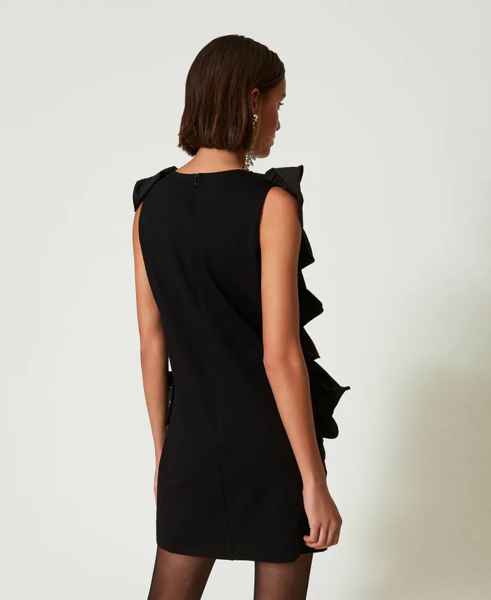 Twinset Short Dress With Georgette Ruffles Black Women Dresses Twinset Short Dress With Georgette Ruffles Black Women Dresses