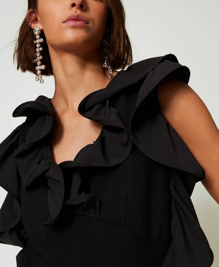 Twinset Short Dress With Georgette Ruffles Black Women Dresses Twinset Short Dress With Georgette Ruffles Black Women Dresses