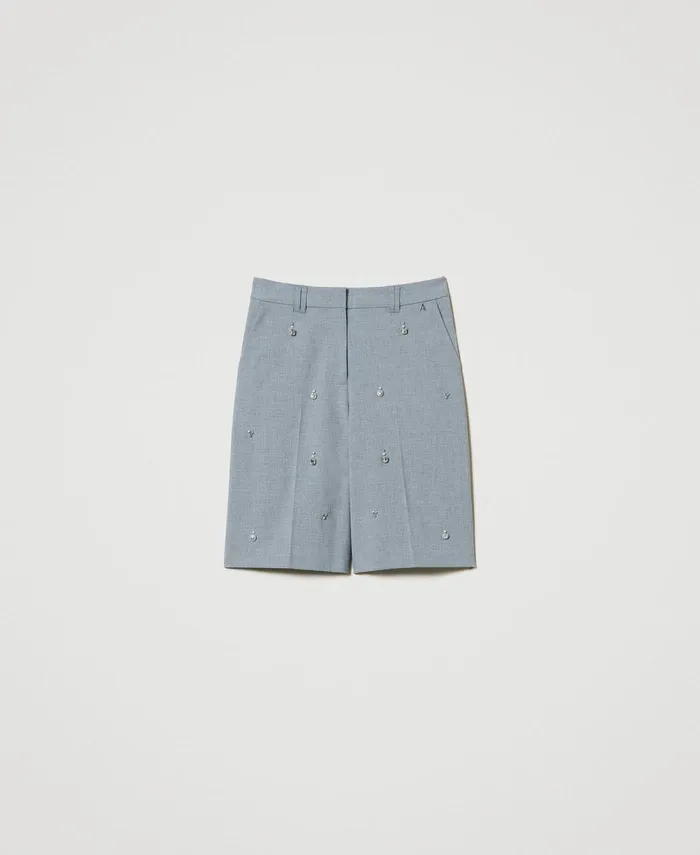 Twinset Shorts With Handmade Embroidery Melange Grey Women Suits And Sets Twinset Shorts With Handmade Embroidery Melange Grey Women Suits And Sets