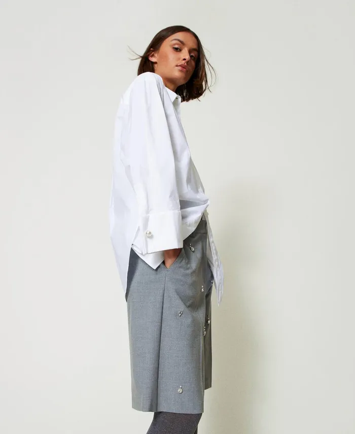 Twinset Shorts With Handmade Embroidery Melange Grey Women Suits And Sets Twinset Shorts With Handmade Embroidery Melange Grey Women Suits And Sets